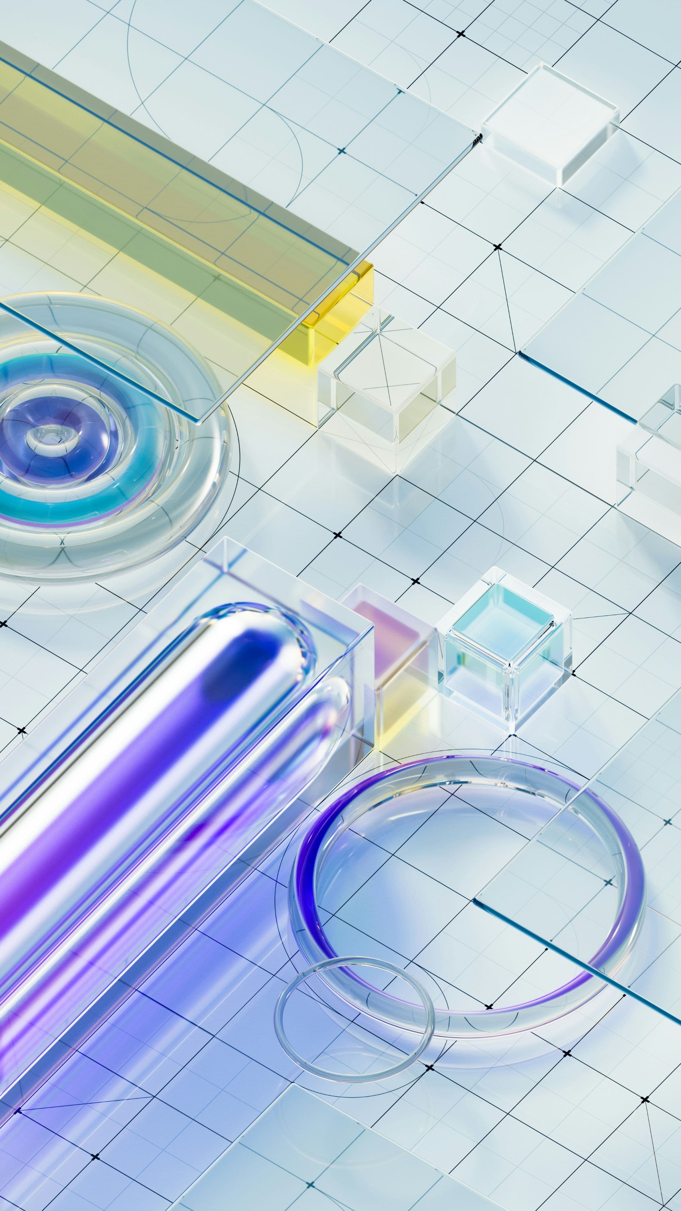 Glass shapes on a white surface